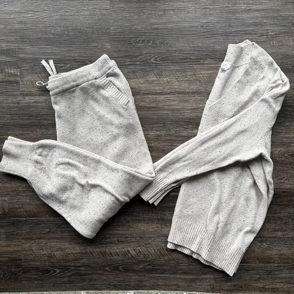 Sweater Set - joggers & v-neck sweater - speckled cream color - cotton blend - Picture 2 of 11